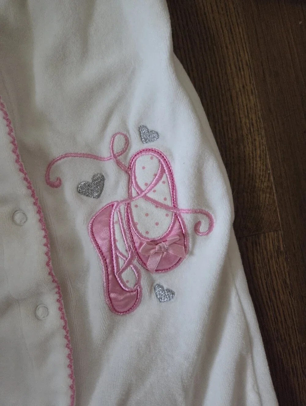 Caeters 6M Girls White Velour Ballet Slipper Romper